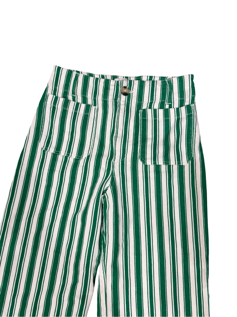 ๐ฟ Maeve Anthropologie The Colette Striped Wide-Leg Pants Green White Size 28 - Picture 6 of 14